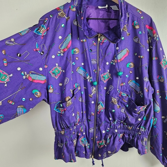 Vintage Drawstring Waist Zip Front Jackets Women's M Purple Golf Tennis‎ Croquet - Picture 6 of 11